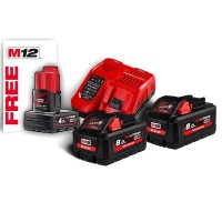 Pack HNRG M18 : 2x M18 BATTERIES 8Ah + 1x M12 BATTERIE 4Ah + 1x Chargeur RAPIDE - Milwaukee