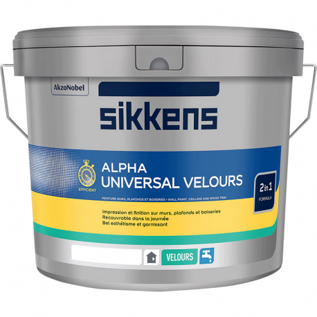 Peinture SIKKENS Alpha Universal Velours lessivable, impression et finition sur murs, plafonds et boiseries